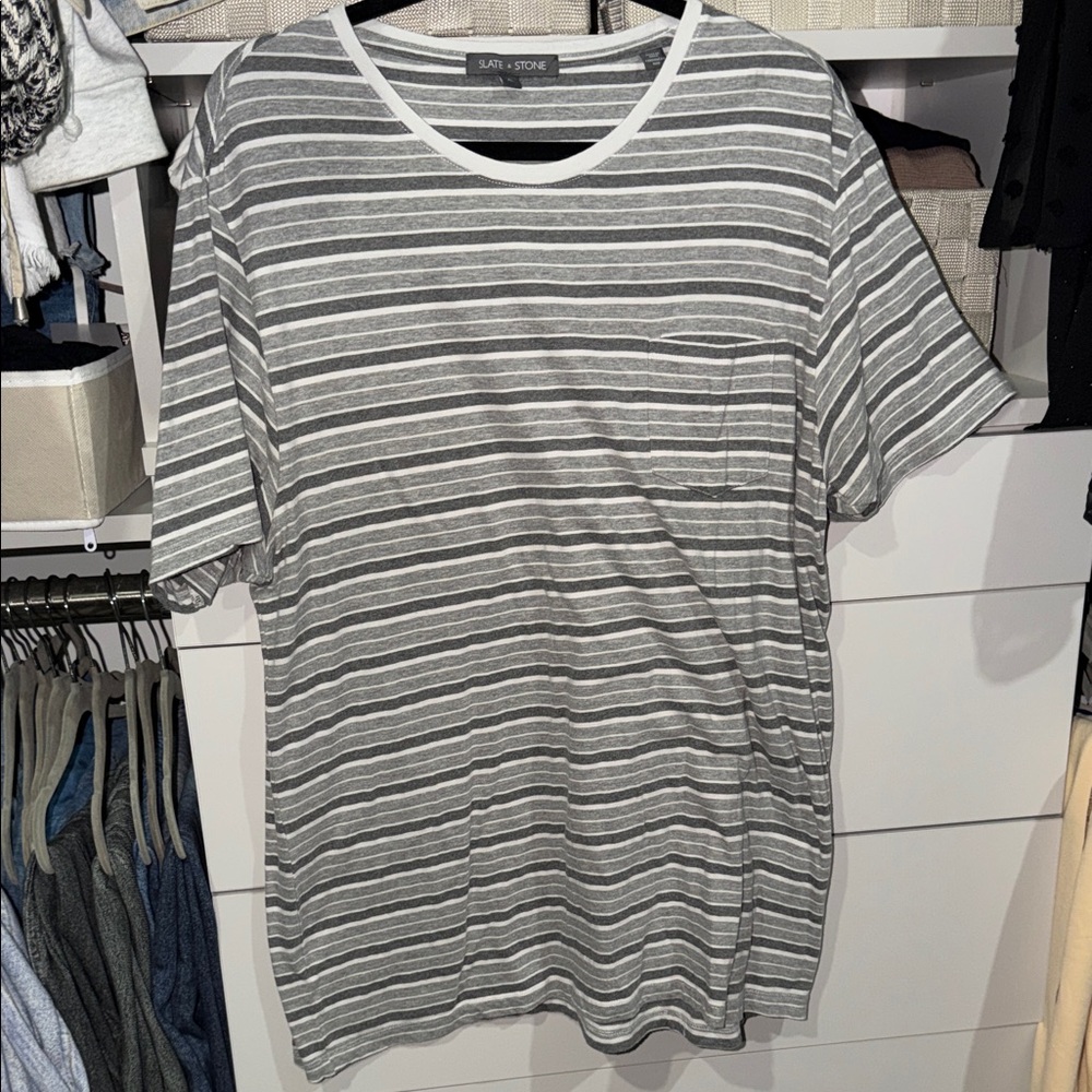 Slate & Stone Gray and White Striped Short Sleeve Tee